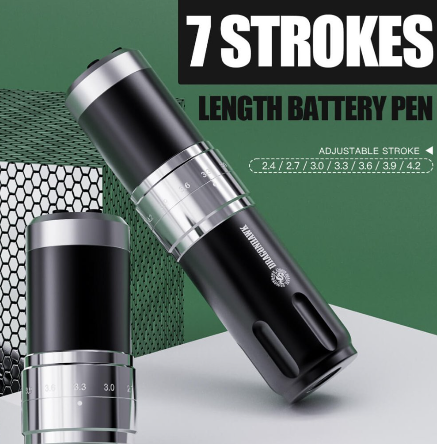 Dragonhawk Wireless Tattoo Pen Machine with 7 Stroke Lengths Fold3 (WQP070)