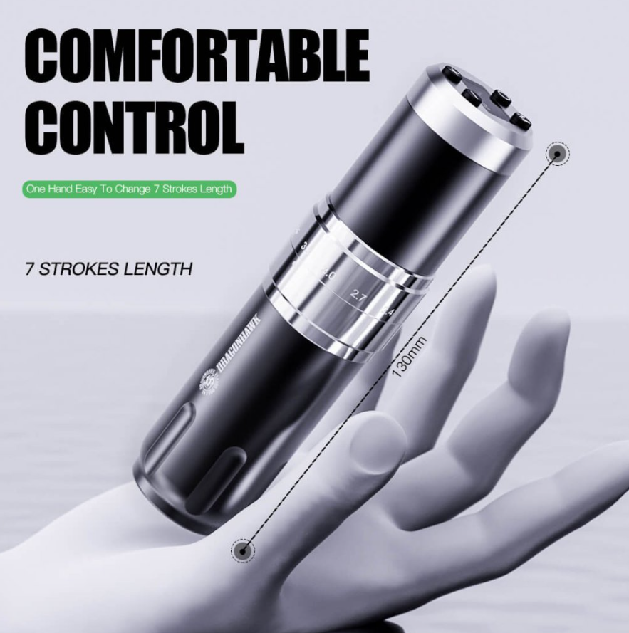 Dragonhawk Wireless Tattoo Pen Machine with 7 Stroke Lengths Fold3 (WQP070)