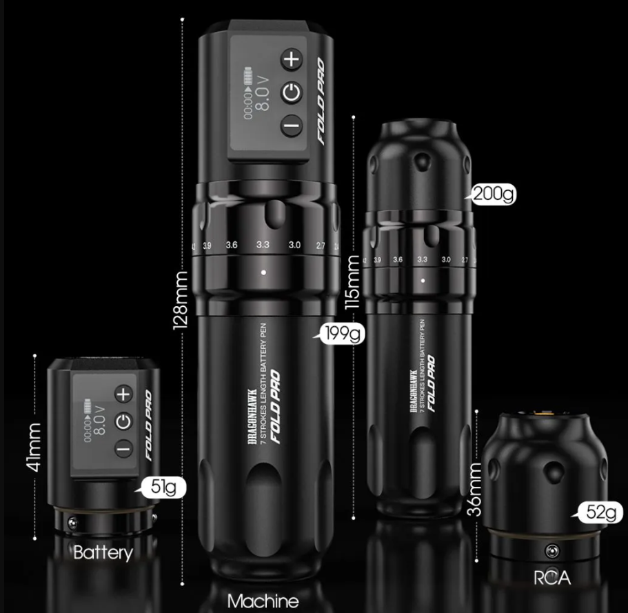 Dragonhawk Wireless Tattoo Pen Machine with 7 Stroke Length | Fold Pro |Two Batteries (WQP031)