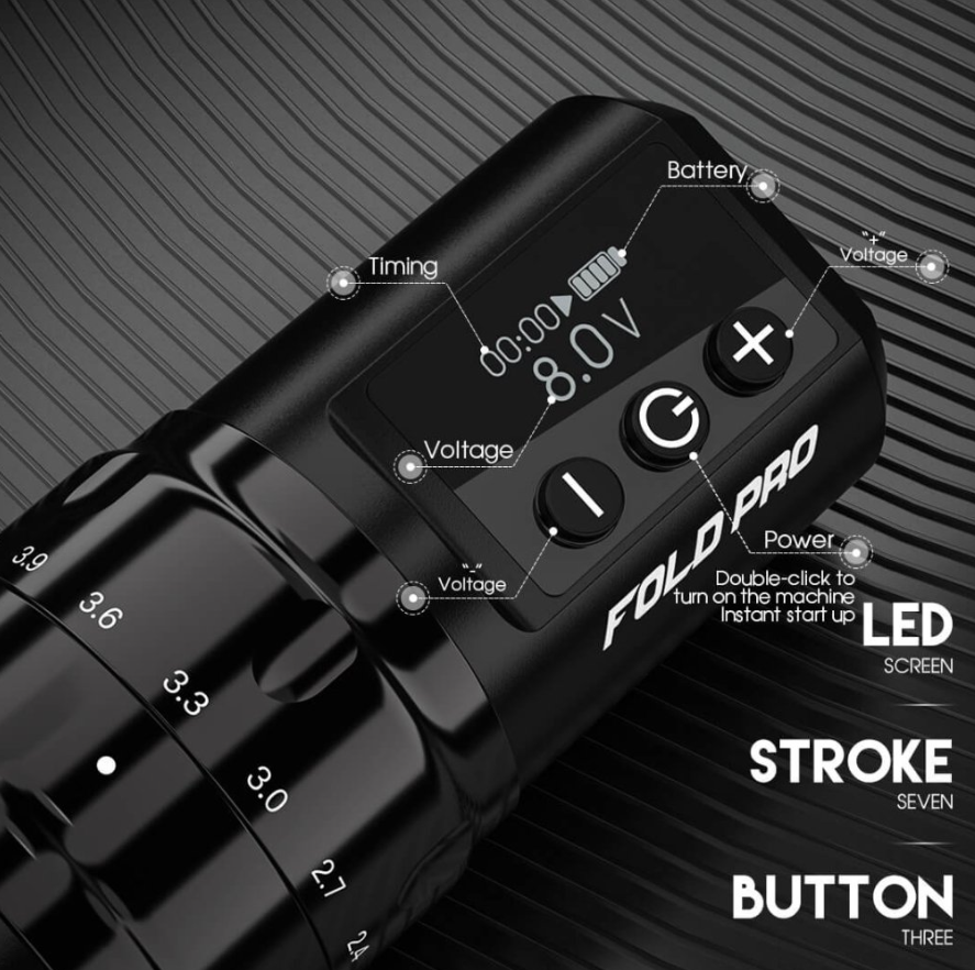 Dragonhawk Wireless Tattoo Pen Machine with 7 Stroke Length | Fold Pro |Two Batteries (WQP031)