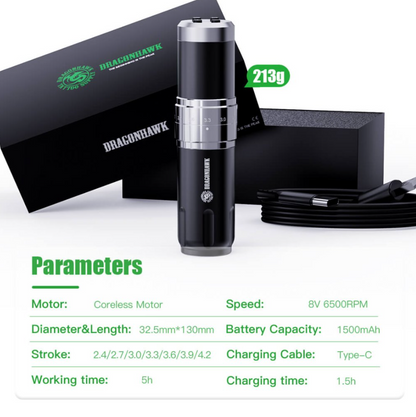 Dragonhawk Wireless Tattoo Pen Machine with 7 Stroke Lengths Fold3 (WQP070)