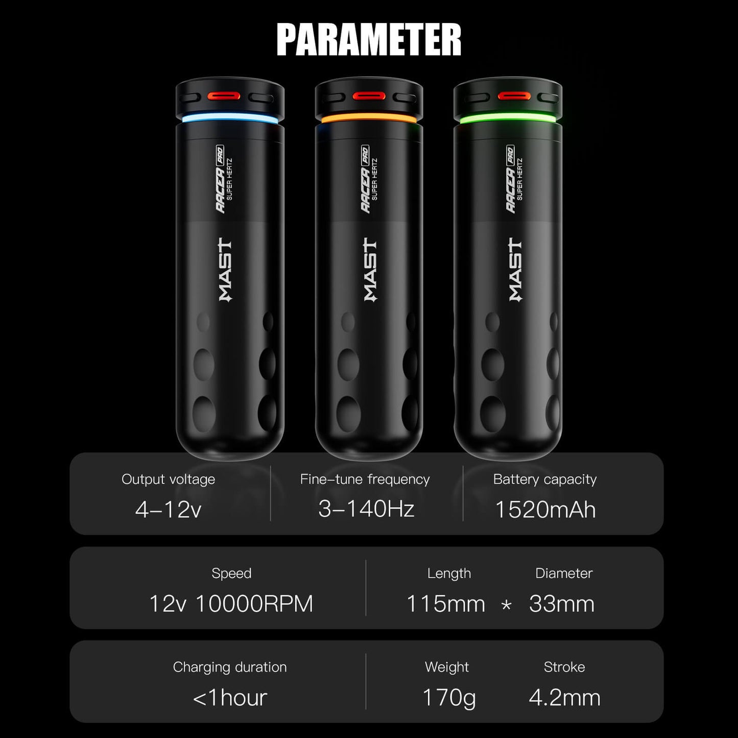 Dragonhawk Wireless Tattoo Pen Machine 4.2MM Strokes Length | Mast Racer Pro (WQP066)