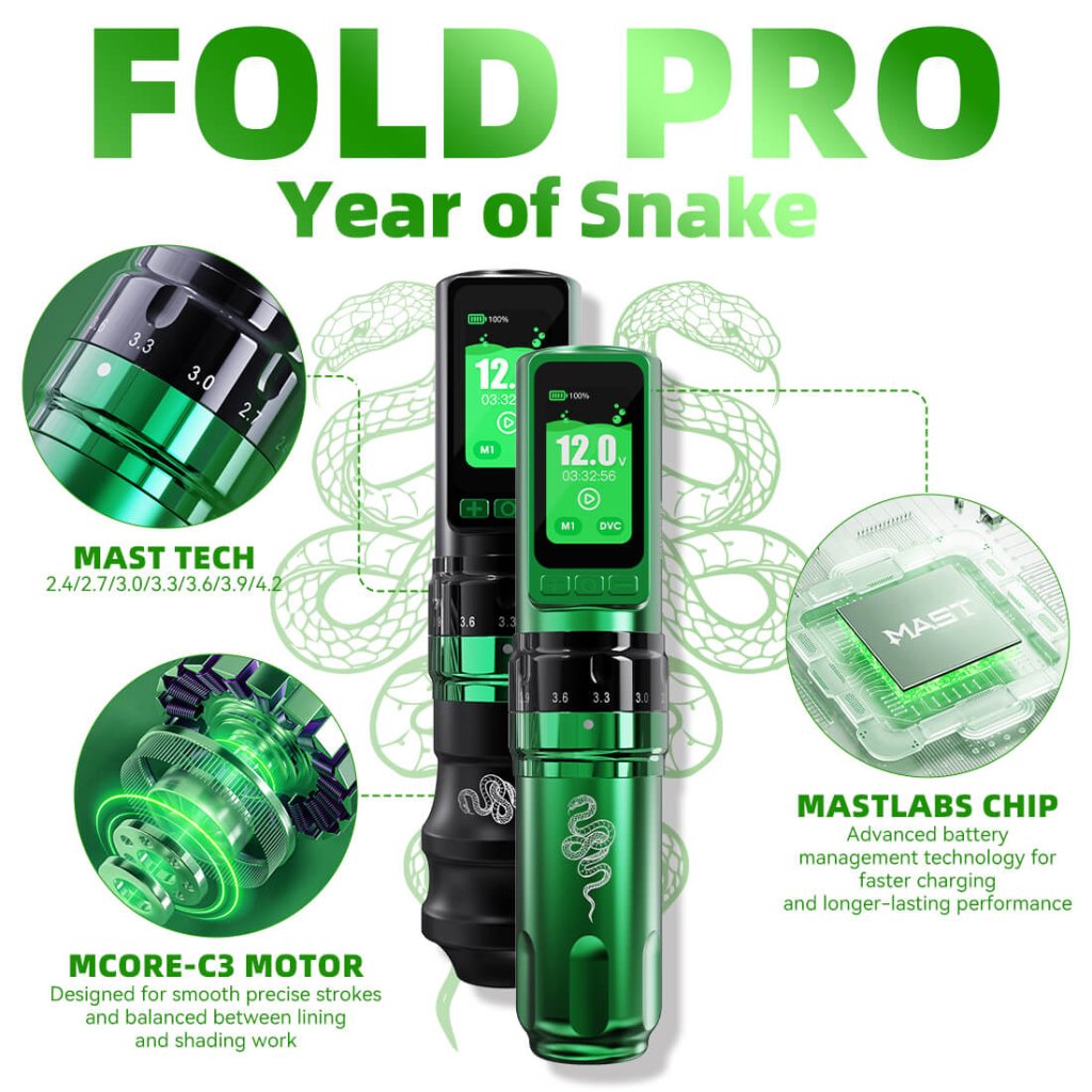 Tattoo Kit | Dragonhawk Fold Pro Year of Snake Edition Tattoo Machine Pen Wireless Professional Bundle