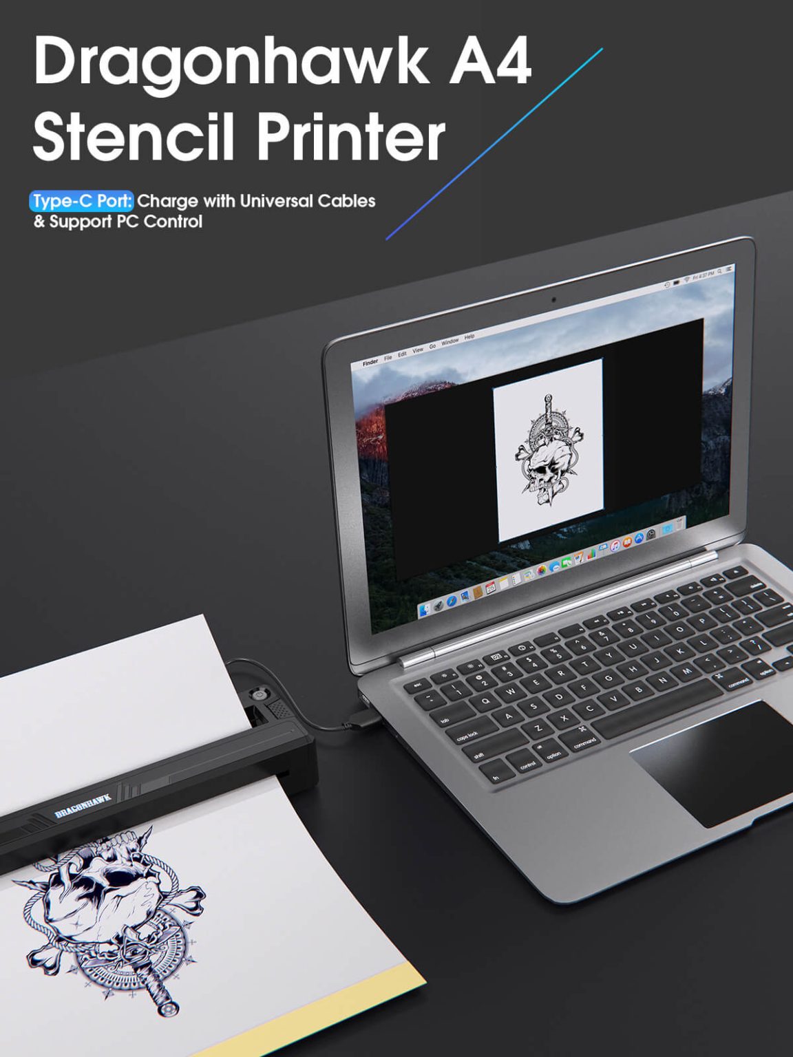 Dragonhawk A4 Wireless Tattoo Stencil Printer